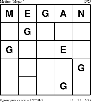 The grouppuzzles.com Medium Megan puzzle for Tuesday December 9, 2025