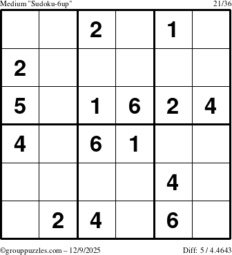 The grouppuzzles.com Medium Sudoku-6up puzzle for Tuesday December 9, 2025