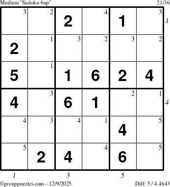 The grouppuzzles.com Medium Sudoku-6up puzzle for Tuesday December 9, 2025 with all 5 steps marked