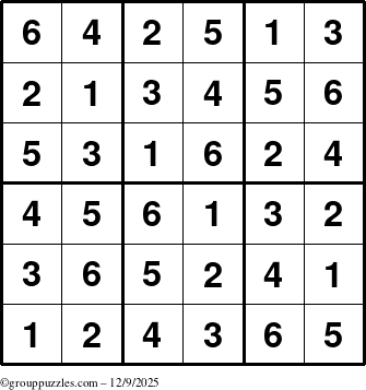 The grouppuzzles.com Answer grid for the Sudoku-6up puzzle for Tuesday December 9, 2025