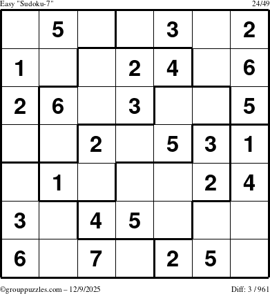 The grouppuzzles.com Easy Sudoku-7 puzzle for Tuesday December 9, 2025