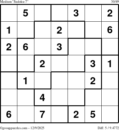 The grouppuzzles.com Medium Sudoku-7 puzzle for Tuesday December 9, 2025