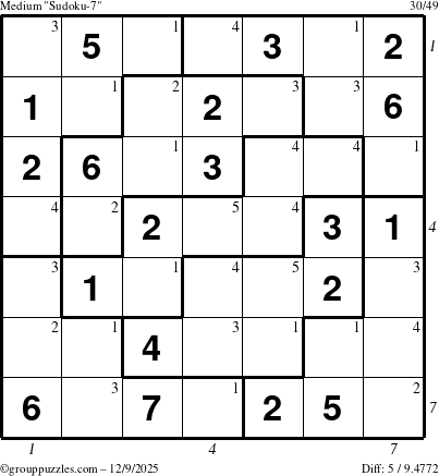 The grouppuzzles.com Medium Sudoku-7 puzzle for Tuesday December 9, 2025 with all 5 steps marked