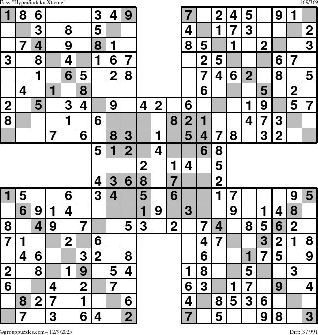 The grouppuzzles.com Easy HyperSudoku-Xtreme puzzle for Tuesday December 9, 2025