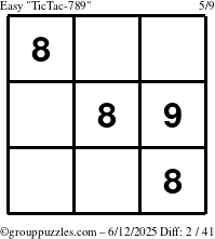 The grouppuzzles.com Easy TicTac-789 puzzle for Thursday June 12, 2025