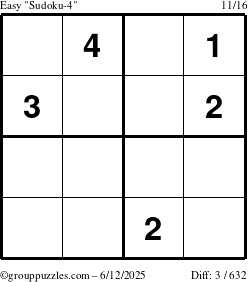 The grouppuzzles.com Easy Sudoku-4 puzzle for Thursday June 12, 2025