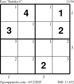 The grouppuzzles.com Easy Sudoku-4 puzzle for Thursday June 12, 2025 with all 3 steps marked