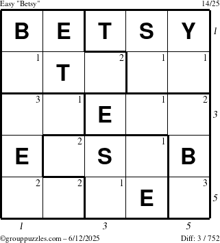 The grouppuzzles.com Easy Betsy puzzle for Thursday June 12, 2025 with all 3 steps marked