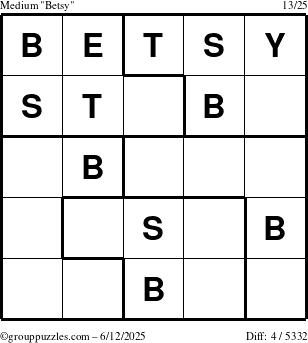 The grouppuzzles.com Medium Betsy puzzle for Thursday June 12, 2025