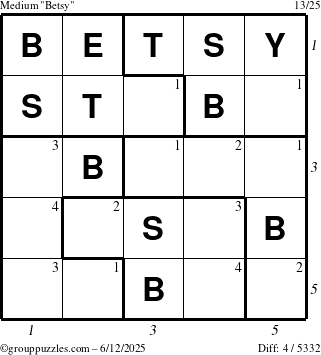 The grouppuzzles.com Medium Betsy puzzle for Thursday June 12, 2025 with all 4 steps marked