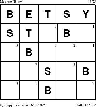 The grouppuzzles.com Medium Betsy puzzle for Thursday June 12, 2025 with the first 3 steps marked