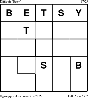 The grouppuzzles.com Difficult Betsy puzzle for Thursday June 12, 2025