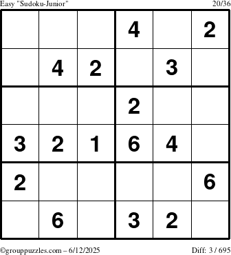 The grouppuzzles.com Easy Sudoku-Junior puzzle for Thursday June 12, 2025