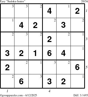 The grouppuzzles.com Easy Sudoku-Junior puzzle for Thursday June 12, 2025 with all 3 steps marked