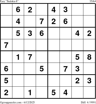 The grouppuzzles.com Easy Sudoku-8 puzzle for Thursday June 12, 2025