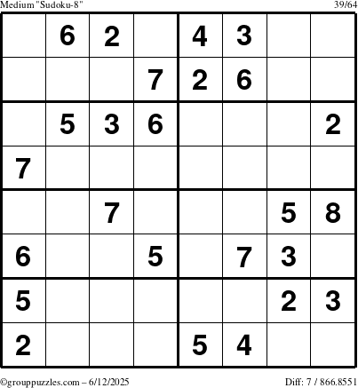 The grouppuzzles.com Medium Sudoku-8 puzzle for Thursday June 12, 2025