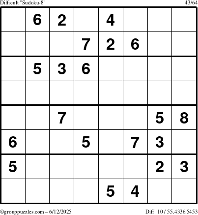 The grouppuzzles.com Difficult Sudoku-8 puzzle for Thursday June 12, 2025