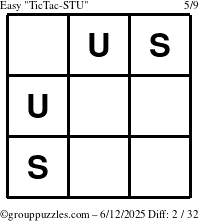 The grouppuzzles.com Easy TicTac-STU puzzle for Thursday June 12, 2025