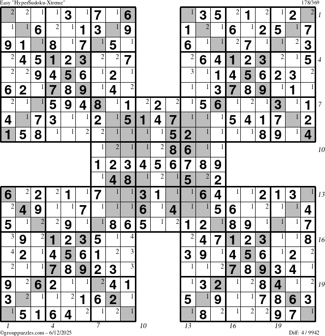 The grouppuzzles.com Easy cover-HyperXtreme puzzle for Thursday June 12, 2025 with all 4 steps marked