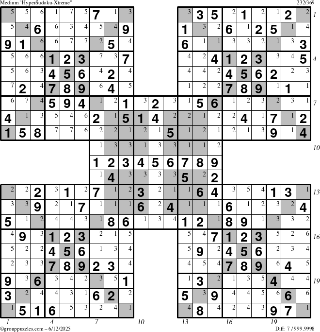 The grouppuzzles.com Medium cover-HyperXtreme puzzle for Thursday June 12, 2025 with all 7 steps marked