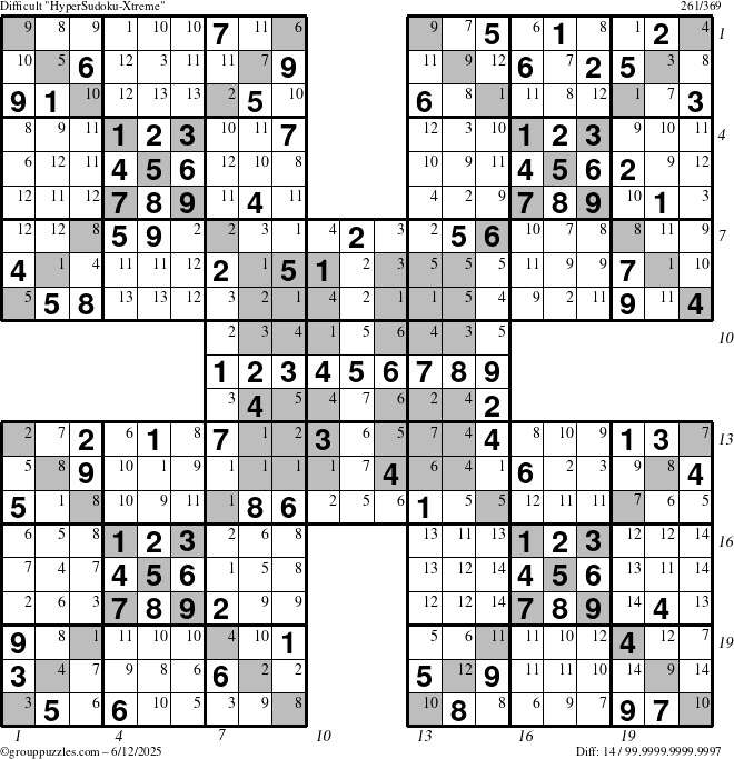 The grouppuzzles.com Difficult cover-HyperXtreme puzzle for Thursday June 12, 2025 with all 14 steps marked