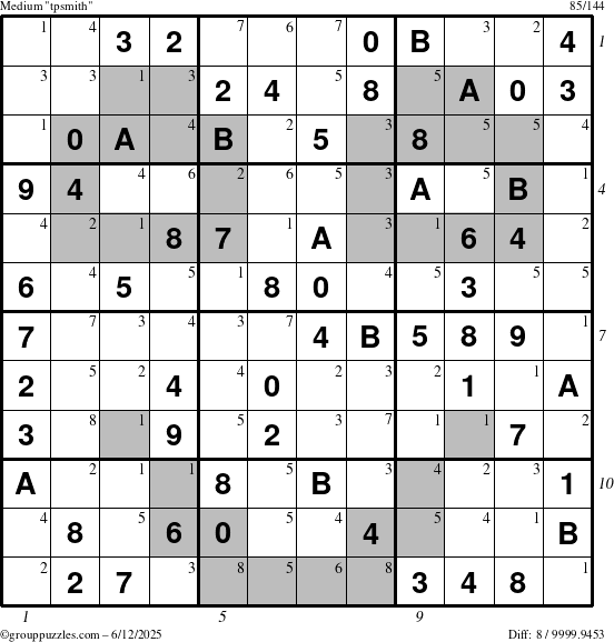 The grouppuzzles.com Medium tpsmith puzzle for Thursday June 12, 2025 with all 8 steps marked