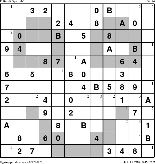 The grouppuzzles.com Difficult tpsmith puzzle for Thursday June 12, 2025 with the first 3 steps marked