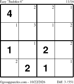 The grouppuzzles.com Easy Sudoku-4 puzzle for Thursday October 22, 2026 with the first 3 steps marked