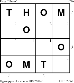 The grouppuzzles.com Easy Thom puzzle for Thursday October 22, 2026 with all 2 steps marked