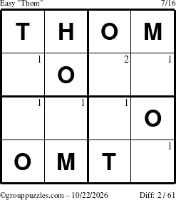 The grouppuzzles.com Easy Thom puzzle for Thursday October 22, 2026 with the first 2 steps marked