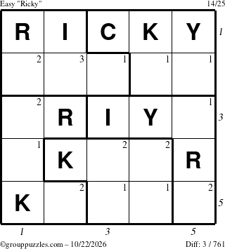 The grouppuzzles.com Easy Ricky puzzle for Thursday October 22, 2026 with all 3 steps marked