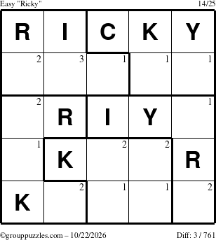 The grouppuzzles.com Easy Ricky puzzle for Thursday October 22, 2026 with the first 3 steps marked