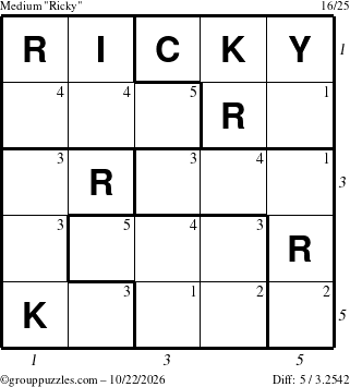 The grouppuzzles.com Medium Ricky puzzle for Thursday October 22, 2026, suitable for printing, with all 5 steps marked
