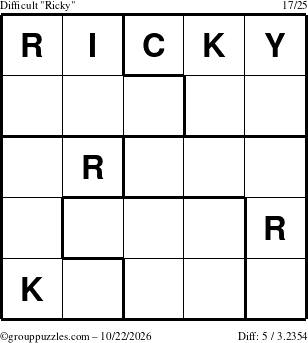 The grouppuzzles.com Difficult Ricky puzzle for Thursday October 22, 2026