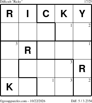The grouppuzzles.com Difficult Ricky puzzle for Thursday October 22, 2026 with the first 3 steps marked