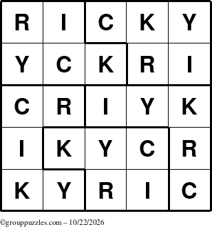 The grouppuzzles.com Answer grid for the Ricky puzzle for Thursday October 22, 2026
