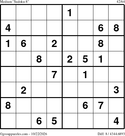 The grouppuzzles.com Medium Sudoku-8 puzzle for Thursday October 22, 2026