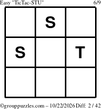 The grouppuzzles.com Easy TicTac-STU puzzle for Thursday October 22, 2026