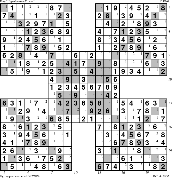 The grouppuzzles.com Easy cover-HyperXtreme puzzle for Thursday October 22, 2026, suitable for printing, with all 4 steps marked