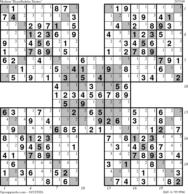 The grouppuzzles.com Medium cover-HyperXtreme puzzle for Thursday October 22, 2026 with all 6 steps marked