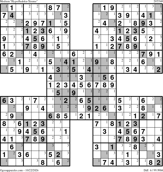 The grouppuzzles.com Medium cover-HyperXtreme puzzle for Thursday October 22, 2026 with the first 3 steps marked