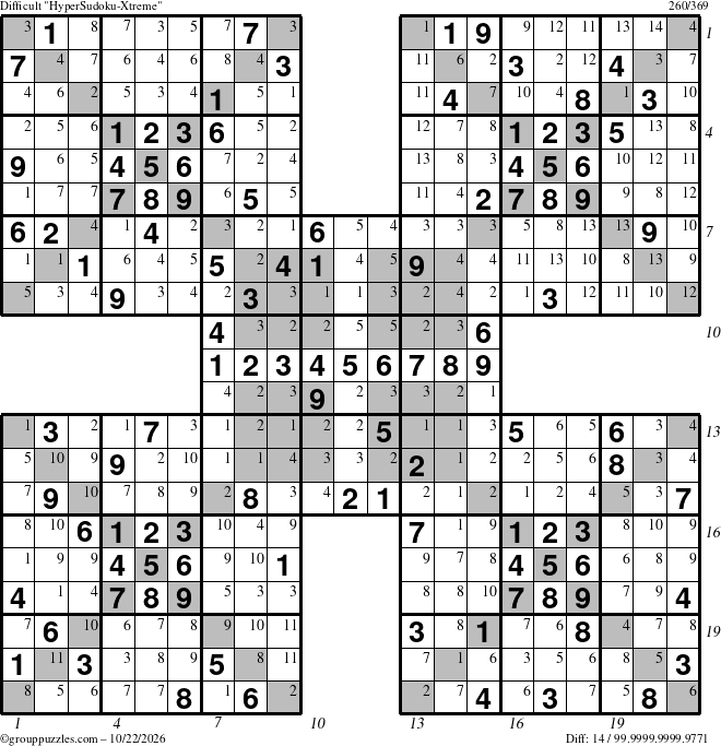 The grouppuzzles.com Difficult cover-HyperXtreme puzzle for Thursday October 22, 2026, suitable for printing, with all 14 steps marked