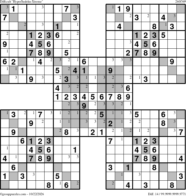 The grouppuzzles.com Difficult cover-HyperXtreme puzzle for Thursday October 22, 2026 with the first 3 steps marked
