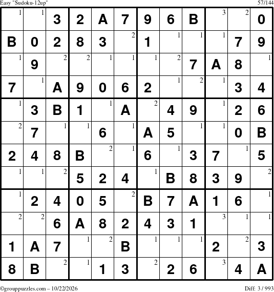 The grouppuzzles.com Easy Sudoku-12up puzzle for Thursday October 22, 2026 with the first 3 steps marked