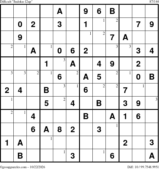 The grouppuzzles.com Difficult Sudoku-12up puzzle for Thursday October 22, 2026 with the first 3 steps marked