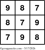 The grouppuzzles.com Answer grid for the TicTac-789 puzzle for Sunday May 17, 2026