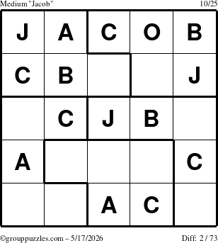 The grouppuzzles.com Medium Jacob puzzle for Sunday May 17, 2026