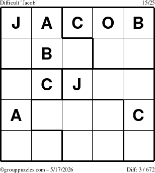 The grouppuzzles.com Difficult Jacob puzzle for Sunday May 17, 2026