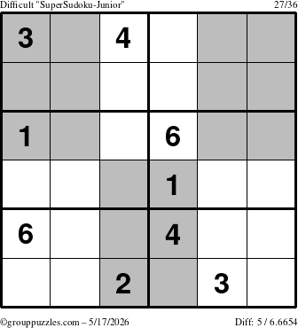The grouppuzzles.com Difficult SuperSudoku-Junior puzzle for Sunday May 17, 2026