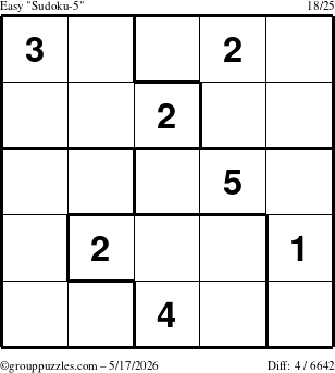The grouppuzzles.com Easy Sudoku-5 puzzle for Sunday May 17, 2026